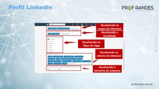 profrandes.com.br
Atualizando os
cargos de interesse
Atualizando a
localidade
Atualizando os
Tipos de Vaga
Atualizando os
setores de interesse
Atualizando o
tamanho da empresa
Perfil Linkedln
 