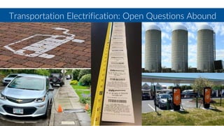 Transportation Electrification: Open Questions Abound
● Municipal electrification:
○ Siloed work across different agencies (DOEs vs DOTs)
○ Where to site city chargers?
○ Coordination with utilities
○ Coordination with CBOs, businesses and other stakeholders
● Federal programs
○ Compliance with NEVI Final Rule
■ over 100 requirements to account for
■ 1 mile and 4-port rule
○ Accessibility and Safety
 