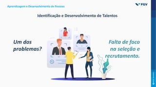 Aprendizagem e Desenvolvimento de Pessoas
Identificação e Desenvolvimento de Talentos
Um dos
problemas?
Falta de foco
na seleção e
recrutamento.
 