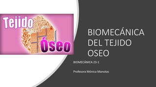 Universidad Manuela Beltrán Fisioterapia
BIOMECÁNICA
DEL TEJIDO
OSEO
BIOMECÁNICA 23-1
Profesora Mónica Manotas
 