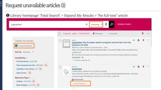 Requestunavailablearticles(1)
Part
2
22
❶ Library homepage 'Total Search’ > Expand My Results > ‘No full-text’ article
 