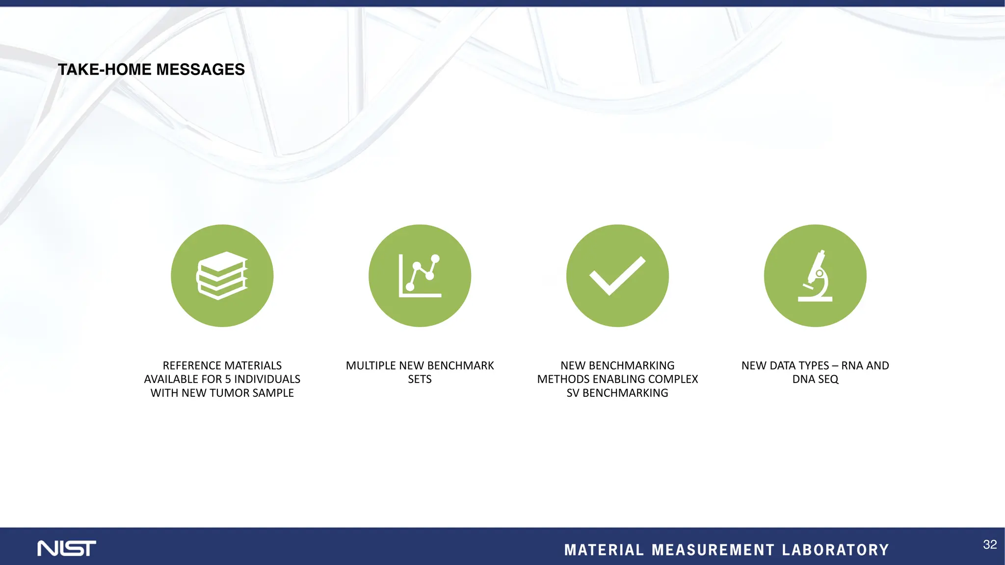 32
REFERENCE MATERIALS
AVAILABLE FOR 5 INDIVIDUALS
WITH NEW TUMOR SAMPLE
MULTIPLE NEW BENCHMARK
SETS
NEW BENCHMARKING
METHODS ENABLING COMPLEX
SV BENCHMARKING
NEW DATA TYPES – RNA AND
DNA SEQ
TAKE-HOME MESSAGES
 
