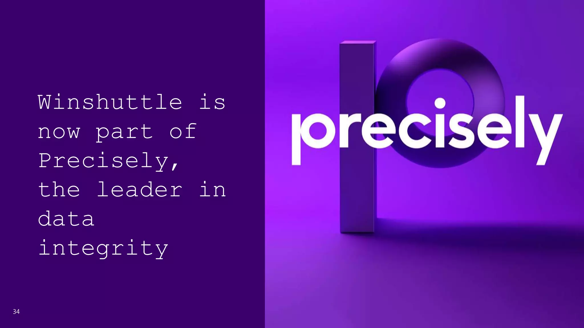 Winshuttle is
now part of
Precisely,
the leader in
data
integrity
34
 