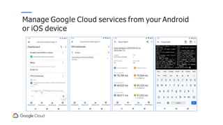 Manage Google Cloud services from your Android
or iOS device
 