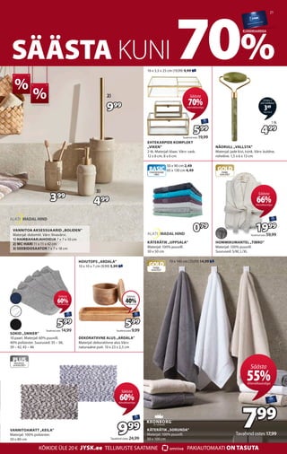 21
SÄÄSTA KUNI 70%
KLIENDIKAARDIGA
%
%
NÄORULL „VALLSTA”
Materjal: jade kivi, tsink. Värv: kuldne,
roheline. 1,5 x 6 x 13 ...