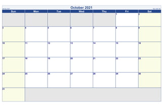 ◄ Sep 2021 October 2021 Nov 2021 ►
Sun Mon Tue Wed Thu Fri Sat
1 2
3 4 5 6 7 8 9
10 11 12 13 14 15 16
17 18 19 20 21 22 23
24 25 26 27 28 29 30
31
 