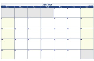 ◄ Mar 2021 April 2021 May 2021 ►
Sun Mon Tue Wed Thu Fri Sat
1 2 3
4 5 6 7 8 9 10
11 12 13 14 15 16 17
18 19 20 21 22 23 24
25 26 27 28 29 30
 