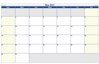 ◄ Apr 2021 May 2021 Jun 2021 ►
Sun Mon Tue Wed Thu Fri Sat
1
2 3 4 5 6 7 8
9 10 11 12 13 14 15
16 17 18 19 20 21 22
23 24 25 26 27 28 29
30 31
 