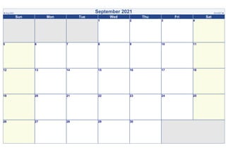 ◄ Aug 2021 September 2021 Oct 2021 ►
Sun Mon Tue Wed Thu Fri Sat
1 2 3 4
5 6 7 8 9 10 11
12 13 14 15 16 17 18
19 20 21 22 23 24 25
26 27 28 29 30
 