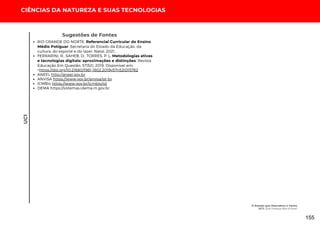 UC1
CIÊNCIAS DA NATUREZA E SUAS TECNOLOGIAS
Sugestões de Fontes
RIO GRANDE DO NORTE. Referencial Curricular do Ensino
Médio Potiguar. Secretaria do Estado da Educação, da
cultura, do esporte e do lazer. Natal, 2021.
FERRARINI, R.; SAHEB, D.; TORRES, P. L. Metodologias ativas
e tecnologias digitais: aproximações e distinções. Revista
Educação Em Questão, 57(52). 2019. Disponível em:
<https://doi.org/10.21680/1981-1802.2019v57n52ID15762
ANEEL http://aneel.gov.br
ANVISA https://www.gov.br/anvisa/pt-br
ICMBio https://www.gov.br/icmbio/pt
DEMA https://sistemas.idema.rn.gov.br
O Estado que Descobriu o Vento
UC1: Que Energia Boa é Essa?
155
 