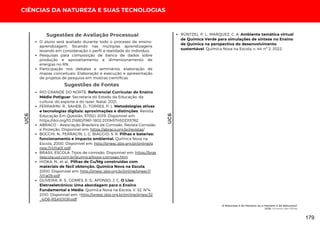 UC6
CIÊNCIAS DA NATUREZA E SUAS TECNOLOGIAS
UC6
O aluno será avaliado durante todo o processo de ensino-
aprendizagem, focando nas múltiplas aprendizagens
levando em consideração o perfil e realidade do indivíduo;
Pesquisas para composição de banco de dados sobre
produção e aproveitamento e dimensionamento de
energias no RN.
Participação nos debates e seminários, elaboração de
mapas conceituais. Elaboração e execução e apresentação
de projetos de pesquisa em mostras científicas.
Sugestões de Avaliação Processual
RIO GRANDE DO NORTE. Referencial Curricular do Ensino
Médio Potiguar. Secretaria do Estado da Educação, da
cultura, do esporte e do lazer. Natal, 2021.
FERRARINI, R.; SAHEB, D.; TORRES, P. L. Metodologias ativas
e tecnologias digitais: aproximações e distinções. Revista
Educação Em Questão, 57(52). 2019. Disponível em:
https://doi.org/10.21680/1981-1802.2019v57n52ID15762
ABRACO - Associação Brasileira de Corrosão. Revista Corrosão
e Proteção. Disponível em: https://abraco.org.br/revistas/
BOCCHI, N.; FERRACIN, L. C. BIAGGIO, S. R. Pilhas e baterias:
funcionamento e impacto ambiental. Química Nova na
Escola, 2000. Disponível em: http://qnesc.sbq.org.br/online/q
nesc11/v11a01.pdf
BRASIL ESCOLA. Tipos de corrosão. Disponível em: https://bras
ilescola.uol.com.br/quimica/tipos-corrosao.htm
HIOKA, N.; et al.. Pilhas de Cu/Mg construídas com
materiais de fácil obtenção. Química Nova na Escola,
2000. Disponível em: http://qnesc.sbq.org.br/online/qnesc11
/v11a09.pdf
OLIVEIRA, R. S.; GOMES, E. S.; AFONSO, J. C. O Lixo
Eletroeletrônico: Uma abordagem para o Ensino
Fundamental e Médio. Química Nova na Escola, V. 32, Nº4,
2010. Disponível em: <http://qnesc.sbq.org.br/online/qnesc32
_4/06-RSA10109.pdf
Sugestões de Fontes
RÜNTZEL, P. L.; MARQUEZ, C. A. Ambiente temática virtual
de Química Verde para simulações de síntese no Ensino
de Química na perspectiva do desenvolvimento
sustentável. Química Nova na Escola, v. 44, nº 2, 2022.
A Natureza é do Homem ou o Homem é da Natureza?
UC6: Universo das Pilhas
179
 