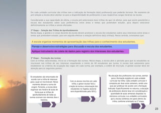 Em cada unidade curricular das trilhas tem a indicação da formação do(s) professor(s) que poderão lecionar. No momento da
pré-seleção a escola deve atentar-se para a disponibilidade de professores e suas respectivas cargas-horárias na escola.
Considerando a sua capacidade de oferta, a escola pré-selecionará mais trilhas do que irá ofertar, para que assim possibilite a
escuta dos estudantes sobre suas preferências entre áreas e temas que pretendem estudar, para depois selecionar
definitivamente as trilhas a serem ofertadas.
2ª Etapa – Seleção das Trilhas de Aprofundamento
Nesta etapa, a gestão e o corpo docente da escola devem promover a escuta dos estudantes sobre seus interesses entre áreas e
temas que pretendem estudar, para em seguida efetivar a seleção definitiva da(s) trilha(s). Nesse sentido, orientamos que:
A escola organize momentos de apresentação das trilhas para o conhecimento dos estudantes.
Planeje e desenvolva estratégias para discussão e escuta dos estudantes.
Aplique instrumento de coleta de dados para registro dos interesses dos estudantes.
3ª Etapa – Formação das turmas
Com as trilhas selecionadas, inicia-se a formação das turmas. Nessa etapa, a escola abre o período para que os estudantes se
inscrevam nas trilhas de seu interesse respeitando o limite de 40 estudantes por turma. A escola tem autonomia para
estabelecer os critérios de ocupação das vagas em cada turma, por exemplo, a ordem de inscrição. A gestão escolar deve ter
atenção para os seguintes pontos:
Os estudantes são enturmados de
acordo com a trilha de interesse
para a qual se inscreveram. Nesse
momento deixam a turma de
origem. Portanto, a escola deve
organizar seu horário de aulas de
forma que as trilhas de
aprofundamento de todas as
turmas ocorram nos mesmos dias e
horários.
Com os alunos inscritos em cada
trilha, o gestor escolar fará a
criação da turma e enturmação dos
estudantes no Sigeduc (tutorial
será disponibilizado pela SEEC).
Na alocação dos professores nas turmas, atentar
para a formação exigida em cada unidade
curricular da trilha. Cada unidade curricular é
composta por duas aulas semanais, sendo uma
aula por professor de acordo com a formação
indicada. Especificamente no noturno, a alocação
de professores deverá levar em consideração a
quantidade de aulas semanais dispostas na
estrutura curricular e as unidades curriculares
que a escola combinou em pares dentro da
trilha, conforme orientado na 1ª etapa.
23
 