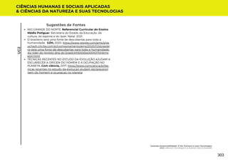 Sugestões de Fontes
RIO GRANDE DO NORTE. Referencial Curricular do Ensino
Médio Potiguar. Secretaria do Estado da Educação, da
cultura, do esporte e do lazer. Natal, 2021.
O brasileiro será uma fonte de descobertas para toda a
humanidade. GZH, 2020. https://www.google.com/amp/s/ga
uchazh.clicrbs.com.br/comportamento/amp/2020/11/obrasilei
ro-sera-uma-fonte-de-descobertas-para-toda-a-humanidade-
diz-lider-do-projeto-dna-do-brasilckh500s5w000j0170nkmp
erq1.html
TÉCNICAS RECENTES NO ESTUDO DA EVOLUÇÃO AJUDAM A
ESCLARECER A ORIGEM DO HOMEM E A OCUPAÇÃO NO
PLANETA. Com ciência, 2017. https://www.comciencia.br/tec
nicas-recentes-no-estudo-da-evolucao-ajudam-esclarecerori
gem-do-homem-e-ocupacao-no-planeta
CIÊNCIAS HUMANAS E SOCIAIS APLICADAS
& CIÊNCIAS DA NATUREZA E SUAS TECNOLOGIAS
UC2
Conexão-Sustentabilidade: O Ser Humano e suas Tecnologias
UC2: Ciência e Tecnologia e os Avanços das Civilizações
303
 