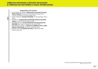 Sugestões de Fontes
RIO GRANDE DO NORTE. Referencial Curricular do Ensino
Médio Potiguar. Secretaria do Estado da Educação, da
cultura, do esporte e do lazer. Natal, 2021.
CHAUI, Marilena. Convite à Filosofia. 13ª ed. São Paulo: Ática,
2003.
COTRIM, G. Fundamentos da filosofia: história e grandes
temas. 16ª ed. São Paulo: Saraiva, 2006.
HOBSBAWM, Eric. Era dos Extremos: O breve século XX:
1914‐1991. São Paulo, Companhia das Letras, 1996.
PASTERNAK, N; ORSI, C.. Ciência no cotidiano: viva a razão;
abaixo a ignorância. São Paulo: Contexto, 2020.
ROONEY, Anne. A História da Física. M.Books do Brasil
Editora Ltda, 2013.
CIÊNCIAS HUMANAS E SOCIAIS APLICADAS
& CIÊNCIAS DA NATUREZA E SUAS TECNOLOGIAS
UC5
Conexão-Sustentabilidade: O Ser Humano e suas Tecnologias
UC6: Os Filósofos e a Física
311
 