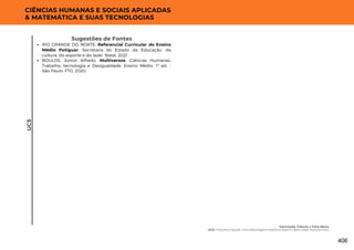 UC5
CIÊNCIAS HUMANAS E SOCIAIS APLICADAS
& MATEMÁTICA E SUAS TECNOLOGIAS
Sugestões de Fontes
RIO GRANDE DO NORTE. Referencial Curricular do Ensino
Médio Potiguar. Secretaria do Estado da Educação, da
cultura, do esporte e do lazer. Natal, 2021.
BOULOS, Júnior Alfredo, Multiversos: Ciências Humanas:
Trabalho, tecnologia e Desigualdade: Ensino Médio. 1ª ed. -
São Paulo: FTD, 2020.
Vacinação: Ciência x Fake News
UC5: Filosofia e Saúde: Uma Abordagem Histórica Sobre o Bem-Estar Populacional
406
 
