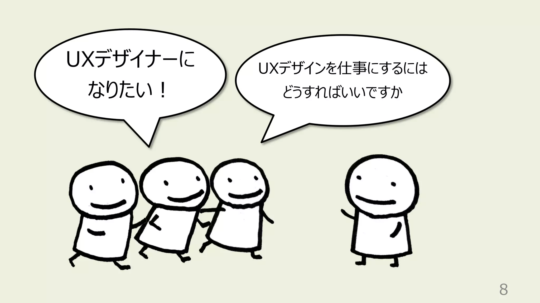 8
UXデザイナーに
なりたい︕
UXデザインを仕事にするには
どうすればいいですか
 