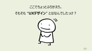 54
ここでちょっとふりかえり。
そもそも “UXデザイン” とはなんでしたっけ︖
 