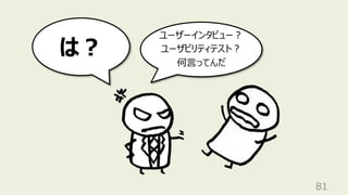 81
ユーザーインタビュー︖
ユーザビリティテスト︖
何⾔ってんだ
は︖
 