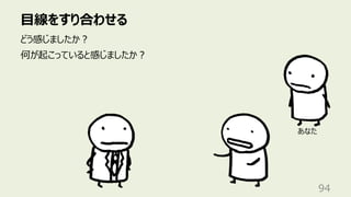⽬線をすり合わせる
94
どう感じましたか︖
何が起こっていると感じましたか︖
あなた
 