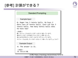 72
大規模データに基づく自然言語処理 ||| 2023.01.30 (Mon)
[参考] 計算ができる？
[引用] https://nazology.net/archives/107210
 