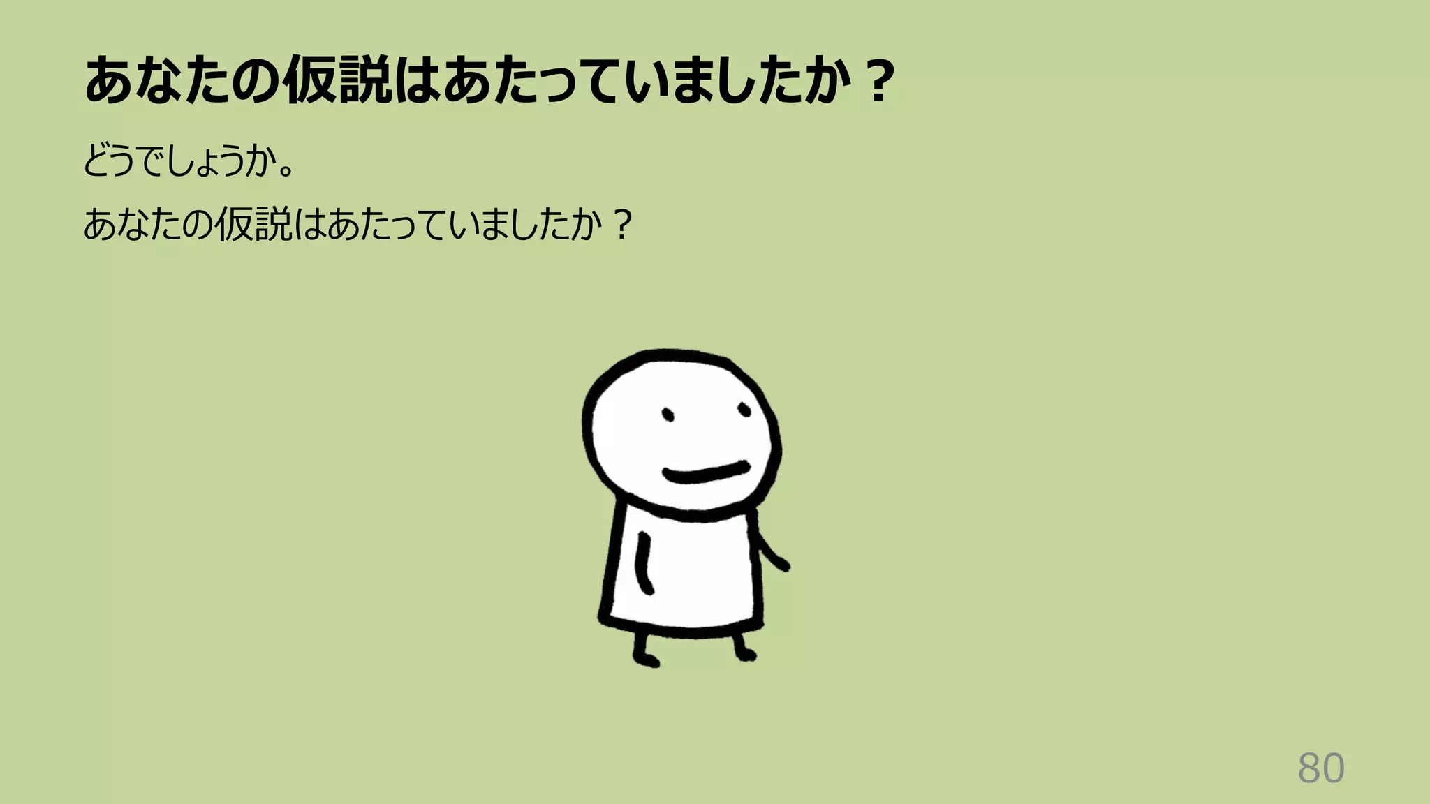 あなたの仮説はあたっていましたか︖
80
どうでしょうか。
あなたの仮説はあたっていましたか︖
 