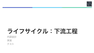 ライフサイクル：下流工程
内部設計
実装
テスト
 