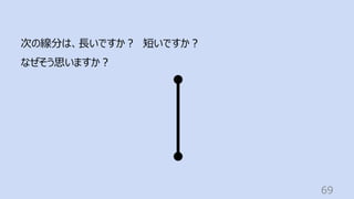 69
次の線分は、⻑いですか︖ 短いですか︖
なぜそう思いますか︖
 