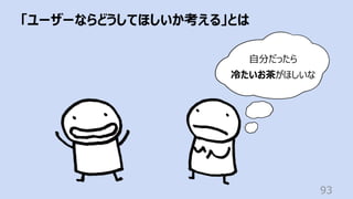 「ユーザーならどうしてほしいか考える」とは
93
⾃分だったら
冷たいお茶がほしいな
 