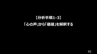 92
【分析⼿順1-3】
「⼼の声」から「価値」を解釈する
 
