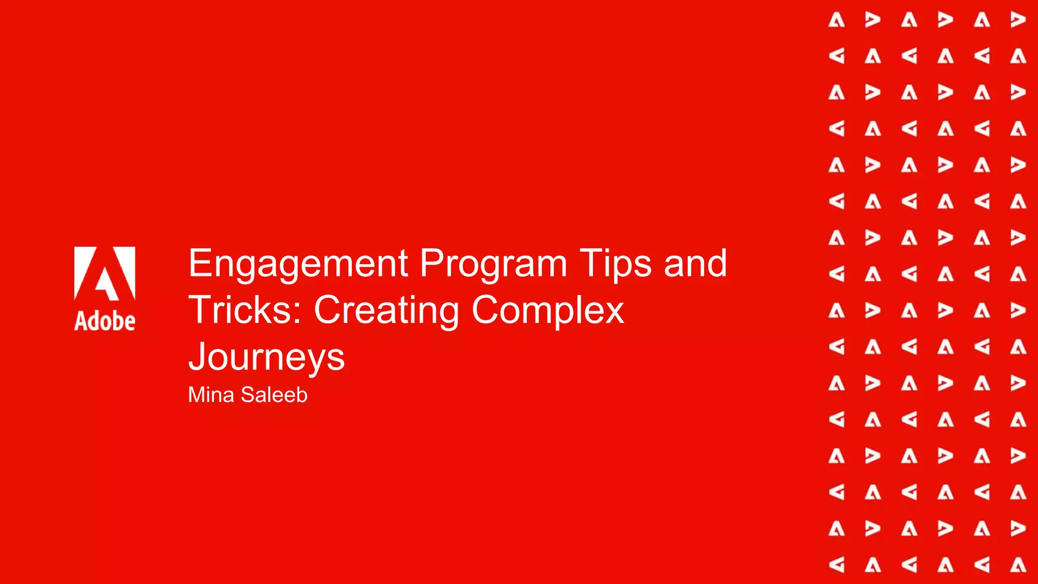 Engagement Program Tips and
Tricks: Creating Complex
Journeys
Mina Saleeb
 