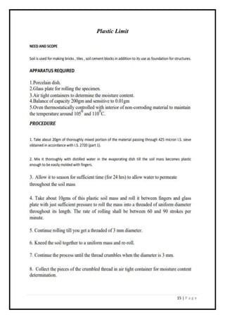 15 | P a g e
Plastic Limit
 