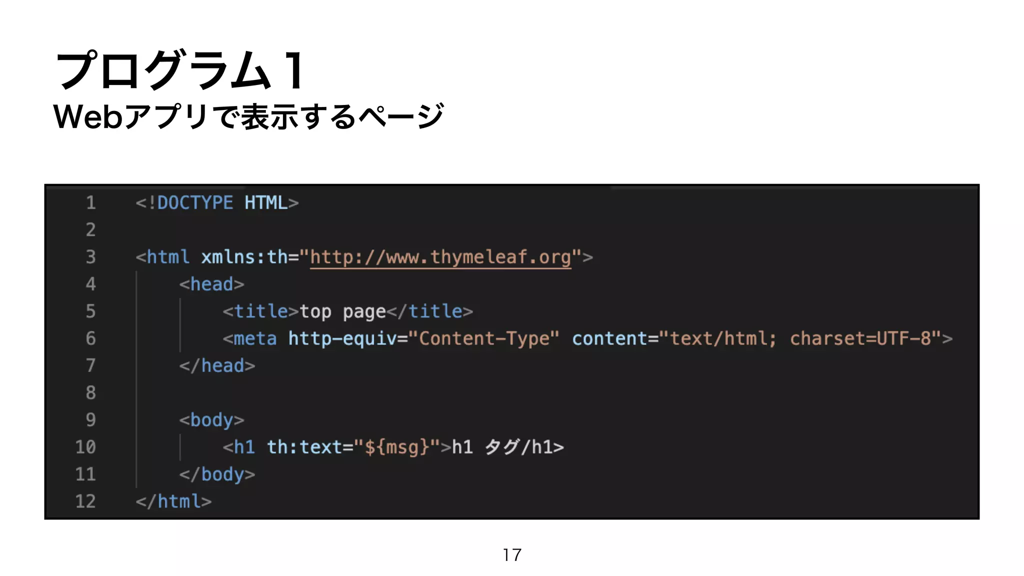 プログラム１
Webアプリで表示するページ
17
 