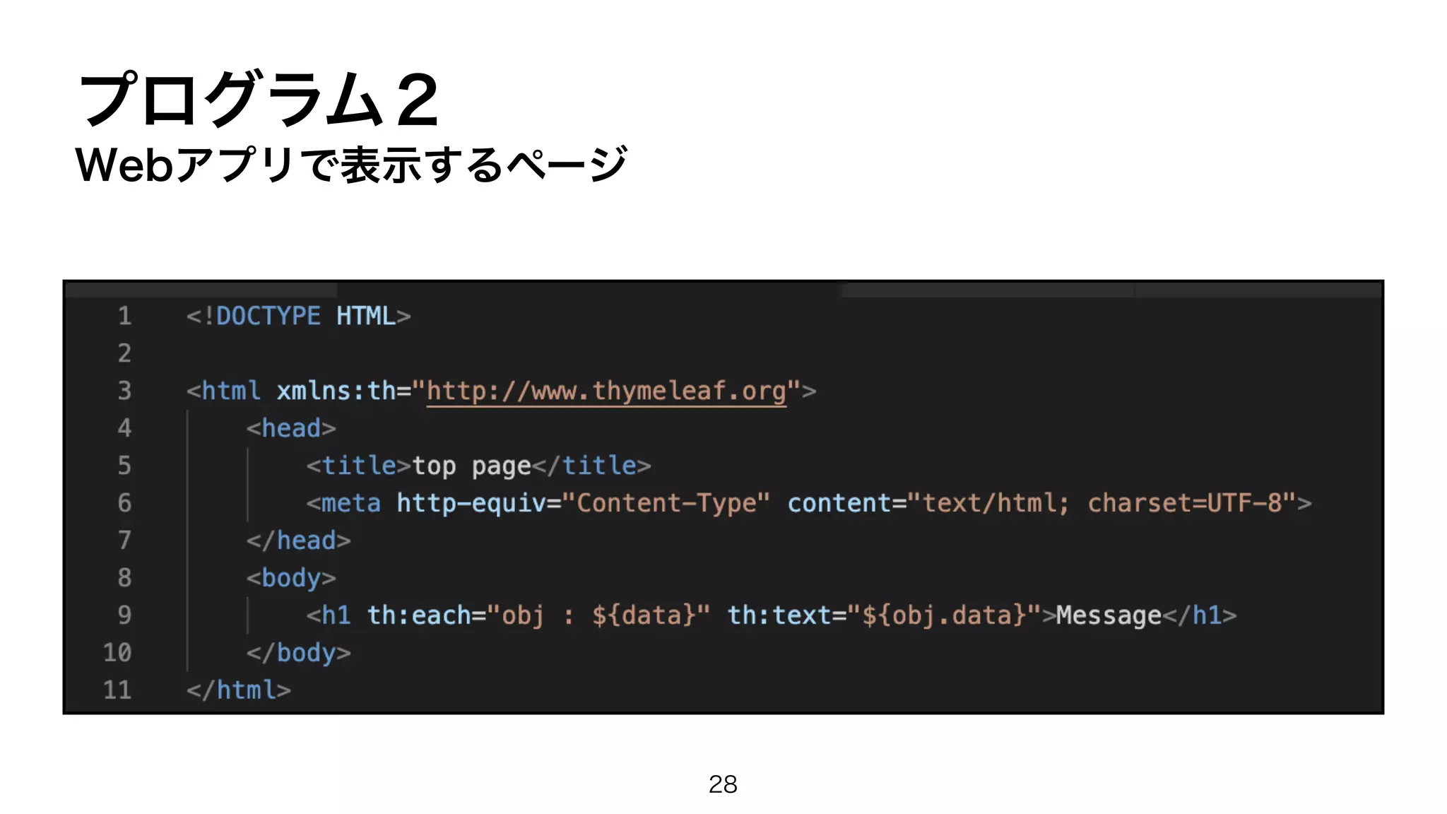 プログラム２
Webアプリで表示するページ
28
 