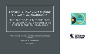 FELTÁRUL A JÖVŐ – MIT TUDUNK
KIOLVASNI AZ ADATOKBÓL?
MIT TARTOGAT A MESTERSÉGES
INTELLIGENCIA AZ E-BUSINESS ÉS
A KERESKEDELEM SZÁMÁRA?
Pintér Róbert, Corvinus Egyetem, Infokommunikációs
Tanszék
FMCG TOP Konferencia
2023.06.07.
 