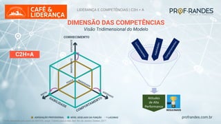 profrandes.com.br
DIMENSÃO DAS COMPETÊNCIAS
Visão Tridimensional do Modelo
Fonte: Adaptado pelo autor de: MATOS, Jorge. Talento para a vida. 6ed. Rio de Janeiro: Etalent, 2017.
C2H=A
LIDERANÇA E COMPETÊNCIAS | C2H = A
 