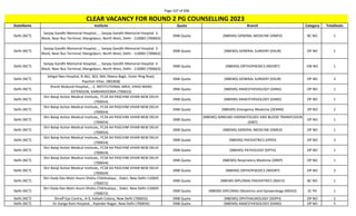 Page 107 of 696
StateName Institute Quota Branch Category TotalSeats
CLEAR VACANCY FOR ROUND 2 PG COUNSELLING 2023
Delhi (NCT)
Sanjay Gandhi Memorial Hospital, , , Sanjay Gandhi Memorial Hospital S-
Block, Near Bus Terminal, Mangolpuri, North West, Delhi - 110083 (700663)
DNB Quota (NBEMS) GENERAL MEDICINE (DMED) BC NO 1
Delhi (NCT)
Sanjay Gandhi Memorial Hospital, , , Sanjay Gandhi Memorial Hospital S-
Block, Near Bus Terminal, Mangolpuri, North West, Delhi - 110083 (700663)
DNB Quota (NBEMS) GENERAL SURGERY (DSUR) OP NO 1
Delhi (NCT)
Sanjay Gandhi Memorial Hospital, , , Sanjay Gandhi Memorial Hospital S-
Block, Near Bus Terminal, Mangolpuri, North West, Delhi - 110083 (700663)
DNB Quota (NBEMS) ORTHOPAEDICS (NDORT) EW NO 1
Delhi (NCT)
Sehgal Neo Hospital, B-362, 363, 364, Meera Bagh, Outer Ring Road,
Paschim Vihar, (901858)
DNB Quota (NBEMS) GENERAL SURGERY (DSUR) OP NO 2
Delhi (NCT)
Shanti Mukund Hospital,, , 2, INSTITUTIONAL AREA, VIKAS MARG
EXTENSION, KARKARDOOMA (700653)
DNB Quota (NBEMS) ANAESTHESIOLOGY (DANS) OP NO 1
Delhi (NCT)
Shri Balaji Action Medical Institute,, FC34 A4 PASCHIM VIHAR NEW DELHI
(700654)
DNB Quota (NBEMS) ANAESTHESIOLOGY (DANS) OP NO 1
Delhi (NCT)
Shri Balaji Action Medical Institute,, FC34 A4 PASCHIM VIHAR NEW DELHI
(700654)
DNB Quota (NBEMS) Emergency Medicine (DEMM) OP NO 2
Delhi (NCT)
Shri Balaji Action Medical Institute,, FC34 A4 PASCHIM VIHAR NEW DELHI
(700654)
DNB Quota
(NBEMS) IMMUNO-HAEMATOLOGY AND BLOOD TRANSFUSION
(DIBT)
OP NO 1
Delhi (NCT)
Shri Balaji Action Medical Institute,, FC34 A4 PASCHIM VIHAR NEW DELHI
(700654)
DNB Quota (NBEMS) GENERAL MEDICINE (DMED) OP NO 1
Delhi (NCT)
Shri Balaji Action Medical Institute,, FC34 A4 PASCHIM VIHAR NEW DELHI
(700654)
DNB Quota (NBEMS) PAEDIATRICS (DPED) OP NO 2
Delhi (NCT)
Shri Balaji Action Medical Institute,, FC34 A4 PASCHIM VIHAR NEW DELHI
(700654)
DNB Quota (NBEMS) PATHOLOGY (DPTH) OP NO 1
Delhi (NCT)
Shri Balaji Action Medical Institute,, FC34 A4 PASCHIM VIHAR NEW DELHI
(700654)
DNB Quota (NBEMS) Respiratory Medicine (DREP) OP NO 1
Delhi (NCT)
Shri Balaji Action Medical Institute,, FC34 A4 PASCHIM VIHAR NEW DELHI
(700654)
DNB Quota (NBEMS) ORTHOPAEDICS (NDORT) OP NO 2
Delhi (NCT)
Shri Dada Dev Matri Avum Shishu Chikitsalaya, , Dabri, New Delhi-110045
(700672)
DNB Quota (NBEMS-DIPLOMA) PAEDIATRICS (NDCH) BC NO 1
Delhi (NCT)
Shri Dada Dev Matri Avum Shishu Chikitsalaya, , Dabri, New Delhi-110045
(700672)
DNB Quota (NBEMS-DIPLOMA) Obstetrics and Gynaecology (NDGO) SC PH 1
Delhi (NCT) Shroff Eye Centre,, A-9, Kailash Colony, New Delhi (700655) DNB Quota (NBEMS) OPHTHALMOLOGY (DOPH) OP NO 1
Delhi (NCT) Sir Ganga Ram Hospital, , Rajinder Nagar, New Delhi (700656) DNB Quota (NBEMS) ANAESTHESIOLOGY (DANS) OP NO 5
 