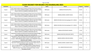 Page 152 of 696
StateName Institute Quota Branch Category TotalSeats
CLEAR VACANCY FOR ROUND 2 PG COUNSELLING 2023
Gujarat
Sheth Vadilal Sarabhai General Hospital and Sheth Chinai Prasuti Hospital,
Gujarat, SHETH VADILAL SARABHAI GENERAL HOSPITAL AND SHETH CHINAI
PRASUTI HOSPITAL ELLISBRIDGE AHMEDABAD (901774)
DNB Quota (NBEMS) PATHOLOGY (DPTH) BC NO 1
Gujarat
Sheth Vadilal Sarabhai General Hospital and Sheth Chinai Prasuti Hospital,
Gujarat, SHETH VADILAL SARABHAI GENERAL HOSPITAL AND SHETH CHINAI
PRASUTI HOSPITAL ELLISBRIDGE AHMEDABAD (901774)
DNB Quota (NBEMS) GENERAL SURGERY (DSUR) OP NO 1
Gujarat
Sheth Vadilal Sarabhai General Hospital and Sheth Chinai Prasuti Hospital,
Gujarat, SHETH VADILAL SARABHAI GENERAL HOSPITAL AND SHETH CHINAI
PRASUTI HOSPITAL ELLISBRIDGE AHMEDABAD (901774)
DNB Quota (NBEMS-DIPLOMA) Otorhinolaryngology (E.N.T.) (NDLO) BC NO 1
Gujarat
Sheth Vadilal Sarabhai General Hospital and Sheth Chinai Prasuti Hospital,
Gujarat, SHETH VADILAL SARABHAI GENERAL HOSPITAL AND SHETH CHINAI
PRASUTI HOSPITAL ELLISBRIDGE AHMEDABAD (901774)
DNB Quota (NBEMS-DIPLOMA) Otorhinolaryngology (E.N.T.) (NDLO) SC NO 1
Gujarat
Sheth Vadilal Sarabhai General Hospital and Sheth Chinai Prasuti Hospital,
Gujarat, SHETH VADILAL SARABHAI GENERAL HOSPITAL AND SHETH CHINAI
PRASUTI HOSPITAL ELLISBRIDGE AHMEDABAD (901774)
DNB Quota (NBEMS) ORTHOPAEDICS (NDORT) ST NO 1
Gujarat
Shree Krishna Hospital associated with Paramukhswami Medical College,
Gujarat, Gokalnagar, Karamsad, Dist. Anand (901775)
DNB Quota (NBEMS) RADIATION ONCOLOGY (DRTH) OP NO 1
Gujarat
Shree Mahavir Health and Medical Relief Society Hospital, (Smt. R B Shah
Mahavir Super Specialty Hospital and Shri B D Mehta Mahavir Heart
Institute) , SHREE MAHAVIR HEALTH CAMPUS, OPP JIVANBHARTI SCHOOL,
NANPURA SURAT (700690)
DNB Quota (NBEMS) GENERAL MEDICINE (DMED) OP NO 2
Gujarat
Shrimad Rajchandra Hospital And Research Centre, Gujarat, Shrimad
Rajchandra Hospital And Research Centre, Dharampur Bypass Road, At.
Sherimal Post. Bilpudi, (901776)
DNB Quota (NBEMS) GENERAL SURGERY (DSUR) OP NO 2
Gujarat
Smt. G. R. Doshi and Smt. K. M. Mehta Institute of Kidney Diseases &
Research Centre Dr. H. L. Trivedi Institute of Transplantation Sciences
(IKDRC-ITS), Opp. Trauma Centre, Civil Hospital Campus, Asarwa,
Ahmedabad (701501)
All India M.D. (ANAESTHESIOLOGY) (ASTH) EW NO 1
 