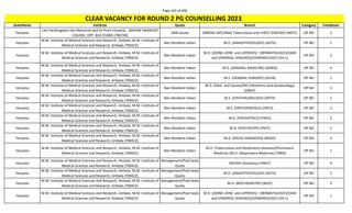 Page 163 of 696
StateName Institute Quota Branch Category TotalSeats
CLEAR VACANCY FOR ROUND 2 PG COUNSELLING 2023
Haryana
Lala Harbhagwan Das Memorial and Dr Prem Hospital, , BISHAN SWAROOP
COLONY, OPP. BUS STAND (700736)
DNB Quota (NBEMS-DIPLOMA) Tuberculosis and CHEST DISEASES (NDTC) OP NO 2
Haryana
M.M. Institute of Medical Sciences and Research, Ambala, M.M. Institute of
Medical Sciences and Research, Ambala (700422)
Non-Resident Indian M.D. (ANAESTHESIOLOGY) (ASTH) OP NO 1
Haryana
M.M. Institute of Medical Sciences and Research, Ambala, M.M. Institute of
Medical Sciences and Research, Ambala (700422)
Non-Resident Indian
M.D. (DERM.,VENE. and LEPROSY)/ (DERMATOLOGY)/(SKIN
and VENEREAL DISEASES)/(VENEREOLOGY) (DV-L)
OP NO 2
Haryana
M.M. Institute of Medical Sciences and Research, Ambala, M.M. Institute of
Medical Sciences and Research, Ambala (700422)
Non-Resident Indian M.D. (GENERAL MEDICINE) (GMED) OP NO 4
Haryana
M.M. Institute of Medical Sciences and Research, Ambala, M.M. Institute of
Medical Sciences and Research, Ambala (700422)
Non-Resident Indian M.S. (GENERAL SURGERY) (GSUR) OP NO 1
Haryana
M.M. Institute of Medical Sciences and Research, Ambala, M.M. Institute of
Medical Sciences and Research, Ambala (700422)
Non-Resident Indian
M.D. (Obst. and Gynae)/MS (Obstetrics and Gynaecology)
(OBGY)
OP NO 3
Haryana
M.M. Institute of Medical Sciences and Research, Ambala, M.M. Institute of
Medical Sciences and Research, Ambala (700422)
Non-Resident Indian M.S. (OPHTHALMOLOGY) (OPTH) OP NO 1
Haryana
M.M. Institute of Medical Sciences and Research, Ambala, M.M. Institute of
Medical Sciences and Research, Ambala (700422)
Non-Resident Indian M.S. (ORTHOPAEDICS) (ORTH) OP NO 2
Haryana
M.M. Institute of Medical Sciences and Research, Ambala, M.M. Institute of
Medical Sciences and Research, Ambala (700422)
Non-Resident Indian M.D. (PAEDIATRICS) (PAED) OP NO 2
Haryana
M.M. Institute of Medical Sciences and Research, Ambala, M.M. Institute of
Medical Sciences and Research, Ambala (700422)
Non-Resident Indian M.D. (PSYCHIATRY) (PSYY) OP NO 1
Haryana
M.M. Institute of Medical Sciences and Research, Ambala, M.M. Institute of
Medical Sciences and Research, Ambala (700422)
Non-Resident Indian M.D. (RADIO-DIAGNOSIS) (RADD) OP NO 4
Haryana
M.M. Institute of Medical Sciences and Research, Ambala, M.M. Institute of
Medical Sciences and Research, Ambala (700422)
Non-Resident Indian
M.D. (Tuberculosis and Respiratory diseases)/Pulmonary
Medicine /M.D. (Respiratory Medicine) (TBRD)
OP NO 1
Haryana
M.M. Institute of Medical Sciences and Research, Ambala, M.M. Institute of
Medical Sciences and Research, Ambala (700422)
Management/Paid Seats
Quota
MD/MS (Anatomy) (ANAT) OP NO 4
Haryana
M.M. Institute of Medical Sciences and Research, Ambala, M.M. Institute of
Medical Sciences and Research, Ambala (700422)
Management/Paid Seats
Quota
M.D. (ANAESTHESIOLOGY) (ASTH) OP NO 5
Haryana
M.M. Institute of Medical Sciences and Research, Ambala, M.M. Institute of
Medical Sciences and Research, Ambala (700422)
Management/Paid Seats
Quota
M.D. (BIOCHEMISTRY) (BIOC) OP NO 3
Haryana
M.M. Institute of Medical Sciences and Research, Ambala, M.M. Institute of
Medical Sciences and Research, Ambala (700422)
Management/Paid Seats
Quota
M.D. (DERM.,VENE. and LEPROSY)/ (DERMATOLOGY)/(SKIN
and VENEREAL DISEASES)/(VENEREOLOGY) (DV-L)
OP NO 1
 