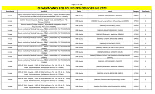 Page 279 of 696
StateName Institute Quota Branch Category TotalSeats
CLEAR VACANCY FOR ROUND 2 PG COUNSELLING 2023
Kerala
IQRAA International Hospital and Research Centre, , IQRAA INTERNATIONAL
HOSPITAL AND RESEARCH CENTRE MALAPARAMBA CALICUT (700885)
DNB Quota (NBEMS) ORTHOPAEDICS (NDORT) OP NO 1
Kerala
Jubilee Mission Hospital, , Bishop Alappatt Road, Jubilee Mission P.O.
Thrissur (700859)
DNB Quota (NBEMS) Neuro Surgery (Direct 6 Years Course) (DNRS) OP NO 1
Kerala
Kannur Medical College Hospital, , Anjarakandy Integrated Campus
Anjarakandy PO Kannur (700894)
DNB Quota (NBEMS) PAEDIATRICS (DPED) OP NO 1
Kerala
Kerala Institute of Medical Sciences, , PB NO.1, ANAYARA PO, TRIVANDRUM
(700860)
DNB Quota (NBEMS) ANAESTHESIOLOGY (DANS) OP NO 1
Kerala
Kerala Institute of Medical Sciences, , PB NO.1, ANAYARA PO, TRIVANDRUM
(700860)
DNB Quota (NBEMS) Emergency Medicine (DEMM) OP NO 1
Kerala
Kerala Institute of Medical Sciences, , PB NO.1, ANAYARA PO, TRIVANDRUM
(700860)
DNB Quota (NBEMS) GENERAL MEDICINE (DMED) OP NO 3
Kerala
Kerala Institute of Medical Sciences, , PB NO.1, ANAYARA PO, TRIVANDRUM
(700860)
DNB Quota (NBEMS) PAEDIATRICS (DPED) OP NO 3
Kerala
Kerala Institute of Medical Sciences, , PB NO.1, ANAYARA PO, TRIVANDRUM
(700860)
DNB Quota (NBEMS) RADIATION ONCOLOGY (DRTH) OP NO 1
Kerala
Kerala Institute of Medical Sciences, , PB NO.1, ANAYARA PO, TRIVANDRUM
(700860)
DNB Quota (NBEMS) GENERAL SURGERY (DSUR) OP NO 2
Kerala
Kerala Institute of Medical Sciences, , PB NO.1, ANAYARA PO, TRIVANDRUM
(700860)
DNB Quota
(NBEMS) DERMATOLOGY and VENEREOLOGY and LEPROSY
(NDDVL)
OP NO 1
Kerala
Kerala Institute of Medical Sciences, , PB NO.1, ANAYARA PO, TRIVANDRUM
(700860)
DNB Quota (NBEMS) ORTHOPAEDICS (NDORT) OP NO 1
Kerala
KIMS Al Shifa Hospital, , KIMS Al Shifa Healthcare Pvt Ltd. PB No 26 . Ootty
Road. Perinthalmanna, Malappuram district, Ke (700849)
DNB Quota (NBEMS) Emergency Medicine (DEMM) OP NO 1
Kerala
KIMS Al Shifa Hospital, , KIMS Al Shifa Healthcare Pvt Ltd. PB No 26 . Ootty
Road. Perinthalmanna, Malappuram district, Ke (700849)
DNB Quota (NBEMS) GENERAL MEDICINE (DMED) OP NO 3
Kerala
KIMS Al Shifa Hospital, , KIMS Al Shifa Healthcare Pvt Ltd. PB No 26 . Ootty
Road. Perinthalmanna, Malappuram district, Ke (700849)
DNB Quota (NBEMS) Obstetrics and Gynaecology (DOBG) OP NO 1
Kerala
KIMS Al Shifa Hospital, , KIMS Al Shifa Healthcare Pvt Ltd. PB No 26 . Ootty
Road. Perinthalmanna, Malappuram district, Ke (700849)
DNB Quota (NBEMS-DIPLOMA) RADIO-DIAGNOSIS (NDMR) OP NO 2
 