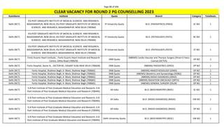 Page 88 of 696
StateName Institute Quota Branch Category TotalSeats
CLEAR VACANCY FOR ROUND 2 PG COUNSELLING 2023
Delhi (NCT)
ESI-POST GRADUATE INSTITUTE OF MEDICAL SCIENCES AND RESEARCH,
BASAIDARAPUR, NEW DELHI, ESI-POST GRADUATE INSTITUTE OF MEDICAL
SCIENCES AND RESEARCH, BASAIDARAPUR, NEW DELHI (700360)
IP University Quota M.D. (PAEDIATRICS) (PAED) SC NO 1
Delhi (NCT)
ESI-POST GRADUATE INSTITUTE OF MEDICAL SCIENCES AND RESEARCH,
BASAIDARAPUR, NEW DELHI, ESI-POST GRADUATE INSTITUTE OF MEDICAL
SCIENCES AND RESEARCH, BASAIDARAPUR, NEW DELHI (700360)
IP University Quota M.D. (PATHOLOGY) (PATH) BC NO 1
Delhi (NCT)
ESI-POST GRADUATE INSTITUTE OF MEDICAL SCIENCES AND RESEARCH,
BASAIDARAPUR, NEW DELHI, ESI-POST GRADUATE INSTITUTE OF MEDICAL
SCIENCES AND RESEARCH, BASAIDARAPUR, NEW DELHI (700360)
IP University Quota M.D. (PATHOLOGY) (PATH) ST NO 1
Delhi (NCT)
Fortis Escorts Heart Institute, , Fortis Escorts Heart Institute and Research
Centre, Okhla Road (700629)
DNB Quota
(NBEMS) Cardio Vascular and Thoracic Surgery (Direct 6 Years
Course) (DCTVS)
OP NO 2
Delhi (NCT) Fortis Hospital, Sector B, , SECTOR-B1, VASANT KUNJ NEW DELHI (700630) DNB Quota (NBEMS) PAEDIATRICS (DPED) OP NO 1
Delhi (NCT) Fortis Hospital, Shalimar Bagh, A- Block, Shalimar Bagh (700665) DNB Quota (NBEMS) ANAESTHESIOLOGY (DANS) OP NO 2
Delhi (NCT) Fortis Hospital, Shalimar Bagh, A- Block, Shalimar Bagh (700665) DNB Quota (NBEMS) Obstetrics and Gynaecology (DOBG) OP NO 1
Delhi (NCT) Fortis Hospital, Shalimar Bagh, A- Block, Shalimar Bagh (700665) DNB Quota (NBEMS) RADIO-DIAGNOSIS (DRAD) OP NO 1
Delhi (NCT) Fortis Hospital, Shalimar Bagh, A- Block, Shalimar Bagh (700665) DNB Quota (NBEMS) RADIATION ONCOLOGY (DRTH) OP NO 1
Delhi (NCT) Fortis Hospital, Shalimar Bagh, A- Block, Shalimar Bagh (700665) DNB Quota (NBEMS) GENERAL SURGERY (DSUR) OP NO 1
Delhi (NCT)
G B Pant Institute of Post Graduate Medical Education and Research, G B
Pant Institute of Post Graduate Medical Education and Research (700495)
All India M.D. (BIOCHEMISTRY) (BIOC) SC NO 1
Delhi (NCT)
G B Pant Institute of Post Graduate Medical Education and Research, G B
Pant Institute of Post Graduate Medical Education and Research (700495)
All India M.D. (RADIO-DIAGNOSIS) (RADD) EW NO 1
Delhi (NCT)
G B Pant Institute of Post Graduate Medical Education and Research, G B
Pant Institute of Post Graduate Medical Education and Research (700495)
All India M.D. (RADIO-DIAGNOSIS) (RADD) OP NO 1
Delhi (NCT)
G B Pant Institute of Post Graduate Medical Education and Research, G B
Pant Institute of Post Graduate Medical Education and Research (700495)
Delhi University Quota M.D. (BIOCHEMISTRY) (BIOC) EW NO 1
 
