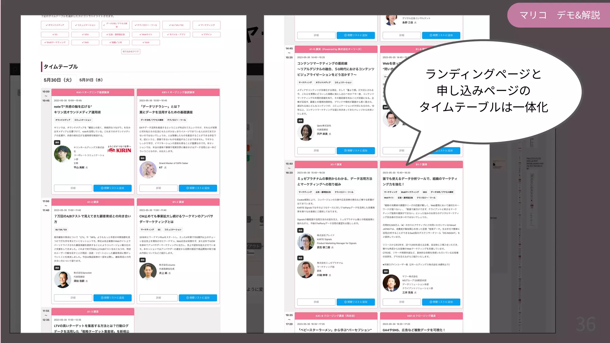 リニューアル後のワイヤーフロー（画⾯遷移図）
マリコ デモ&解説
36
ランディングページと
申し込みページの
タイムテーブルは⼀体化
 
