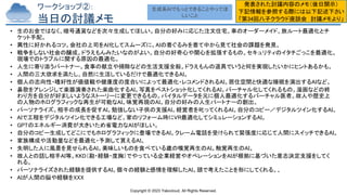 Copyright © 2023 Yakocloud, All Rights Reserved.
ワークショップ②：
当日の討議メモ
• 生のお金ではなく、暗号通貨などを次々生成してほしい。自分の好みに応じた注文住宅、車のオーダーメイド、旅ルート最適化とチ
ケット手配。
• 異性に好かれるコツ。会社の上司をAI化してスムーズに。AIの着ぐるみを着て中から見て社会の課題を発見。
• 戦争をしない社会の醸成。ドラえもんみたいなのがよい。自分の好奇心や関心を拡張するもの。セキュリティのイタチごっこを最適化。
現場でのトラブルに関する原因の最適化。
• 人生に寄り添うパートナー。食事の献立や掃除などの生活支援全般。ドラえもんの道具でいうと何を実現したいかにヒントあるかも。
• 人間の三大欲求を満たし、自然に生活しているだけで最適化できるAI。
• 個人の志向性・嗜好性が価値観や健康度の度合いによって最適化・レコメンドされるAI。居住空間と快適な睡眠を演出するAIなど。
• 鼻歌をアレンジして楽器演奏された楽曲化するAI。写真をベストショット化してくれるAI。バーチャル化してくれるもの。漫画などの終
わり方を自分が好ましいようなストーリーに変更できるもの。バイタルデータを元に個人最適化するバーチャル医者。故人や歴史上
の人物のホログラフィックな再生が可能なAI。味覚再現のAI。自分の好みの人生パートナーの創出。
• パーソナライズ。相手の成長を促すAI。勉強しない子供の支援AI。経営者を叱ってくれるAI。自分のコピー／デジタルツイン化するAI。
• AIで工程をデジタルツイン化できる工場など。家のリフォーム時にVR最適化してシミュレーションするAI。
• GPTのエネルギー消費が大きいため省電力なAIがほしい。
• 自分のコピー生成してどこにでもホログラフィックに登場できるAI。クレーム電話を受けられて緊張度に応じて人間にスイッチできるAI。
• 家族構成や活動量などを最適化・予測して貰えるAI。
• 失明した人に風景を見せられるAI。美味しいものを食べている歳の嗅覚再生のAI。触覚再生のAI。
• 故人との話し相手AI等。KKD（勘・経験・度胸）でやっている企業経営やオペレーションをAIが根拠に基づいた意志決定支援をしてく
れる。
• パーソナライズされた経験を提供するAI。個々の経験と感情を理解したAI。頭で考えたことを形にしてくれる。、
• AIが人間の脳や経験をXXX
発表された討議内容のメモ（後日開示）
下記情報を参照する際には以下記述下さい
「第34回八子クラウド座談会 討議メモより」
生成系AIでもっとできることやってほ
しいこと
 