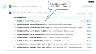 多数の環境でビルドで
きるか確認している
 