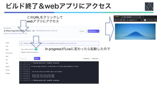 ビルド終了＆webアプリにアクセス
In progressがLiveに変わったら起動したので
このURLをクリックして
webアプリにアクセス
 