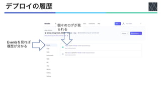 デプロイの履歴
Eventsを見れば
履歴が分かる
個々のログが見
られる
 
