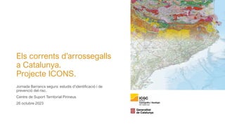 Els corrents d’arrossegalls
a Catalunya.
Projecte ICONS.
Jornada Barrancs segurs: estudis d’identificació i de
prevenció del risc.
Centre de Suport Territorial Pirineus
26 octubre 2023
 