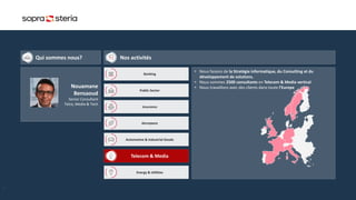 C2 - Eingeschränkte Verwendung
INA
• Nous faisons de la Stratégie informatique, du Consulting et du
développement de solutions.
• Nous sommes 2500 consultants en Telecom & Media vertical
• Nous travaillons avec des clients dans toute l'Europe
Nouamane
Bensaoud
Senior Consultant
Telco, Media & Tech
2
Qui sommes nous? Nos activités
Banking
Public Sector
Insurance
Aerospace
Automotive & Industrial Goods
Telecom & Media
Energy & Utilities
 