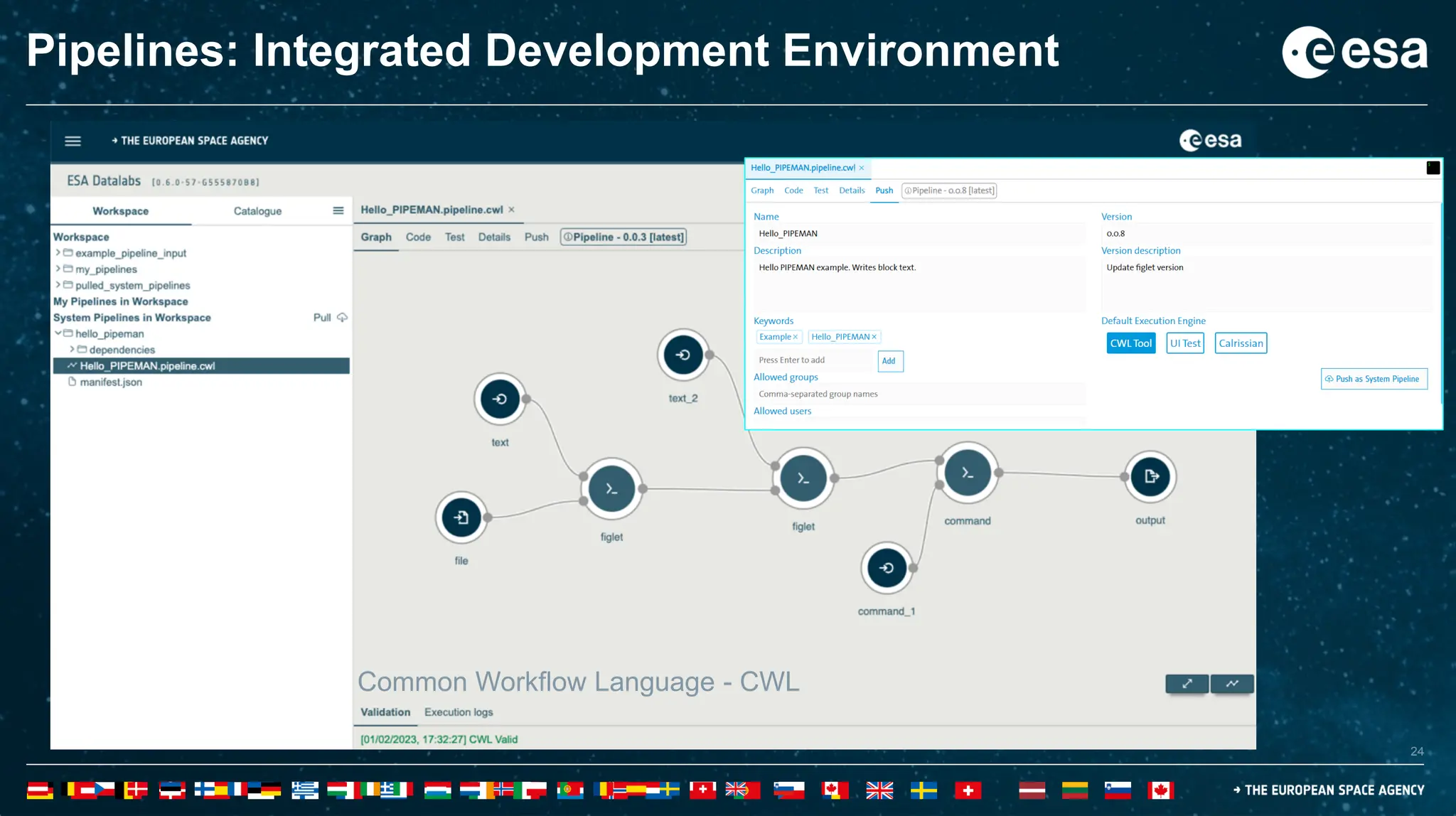24
24
Pipelines: Integrated Development Environment
Common Workflow Language - CWL
 