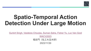 Spatio-Temporal Action
Detection Under Large Motion
Gurkirt Singh, Vasileios Choutas, Suman Saha, Fisher Yu, Luc Van Gool
WACV2023
2023/11/30
 
