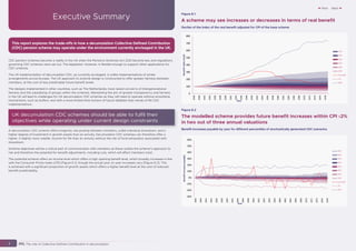 Executive Summary
CDC pension schemes become a reality in the UK when the Pensions Schemes Act 2021 became law, and regulations
governing CDC schemes were set out. The legislation, however, is flexible enough to support other applications for
CDC schemes.
The UK implementation of decumulation CDC, as currently envisaged, is unlike implementations of similar
arrangements across Europe. The UK approach to scheme design is constructed to offer greater fairness between
members, at the cost of less predictable future benefit levels.
The designs implemented in other countries, such as The Netherlands, have raised concerns of intergenerational
fairness and the subsidising of groups within the schemes. Maintaining the aim of greater transparency and fairness
in the UK will lead to challenges for UK decumulation CDC schemes as they will need to operate without smoothing
mechanisms, such as buffers, and with a more limited time horizon of future liabilities than whole of life CDC
implementations.
UK decumulation CDC schemes should be able to fulfil their
objectives while operating under current design constraints
A decumulation CDC scheme offers longevity risk pooling between members, unlike individual drawdown, and a
higher degree of investment in growth assets than an annuity. Decumulation CDC schemes can therefore offer a
higher, if slightly more volatile, income for life than an annuity without the risk of fund exhaustion associated with
drawdown.
Scheme objectives will be a critical part of communication with members as these outline the scheme’s approach to
risk and therefore the potential for benefit adjustments, including cuts, which will affect members most.
The potential scheme offers an income level which offers a high opening benefit level, which broadly increases in line
with the Consumer Prices Index (CPI) [Figure E.1], though the actual year on year increases vary [Figure E.2]. This
is achieved with a significant proportion of growth assets which offers a higher benefit level at the cost of reduced
benefit predictability.
This report explores the trade-offs in how a decumulation Collective Defined Contribution
(CDC) pension scheme may operate under the environment currently envisaged in the UK.
Figure E.1
A scheme may see increases or decreases in terms of real benefit
Deciles of the index of the real benefit adjusted for CPI of the base scheme
0
100
200
300
400
500
600
700
800
2028
2030
2032
2034
2036
2038
2040
2042
2044
2046
2048
2050
2052
2054
2056
2058
2060
2062
2064
2066
2068
2070
2072
2074
2076
2078
Benefit
index
(real)
Year
70%
60%
50%
40%
30%
20%
Example
1%
99%
Figure E.2
The modelled scheme provides future benefit increases within CPI ±2%
in two out of three annual valuations
Benefit increases payable by year for different percentiles of stochastically generated CDC scenarios
-30%
-20%
-10%
0%
10%
20%
30%
40%
50%
60%
2028
2030
2032
2034
2036
2038
2040
2042
2044
2046
2048
2050
2052
2054
2056
2058
2060
2062
2064
2066
2068
2070
2072
2074
2076
2078
Benefit
increase
payable
Year
90%
80%
70%
60%
50%
40%
30%
20%
Example
1%
99%
PPI: The role of Collective Defined Contribution in decumulation
1
Prev Next
 